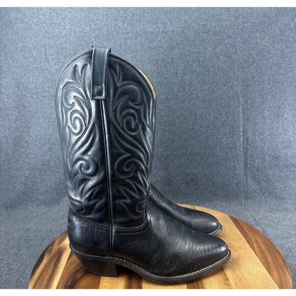 Vintage UFCW Size 7.5EEE Black Genuine Lizard Cowboy Boots Men’s Western Rodeo - Picture 1 of 16